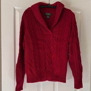 Eddie Bauer Deep Red Cable Knit Cowl Neck Sweater